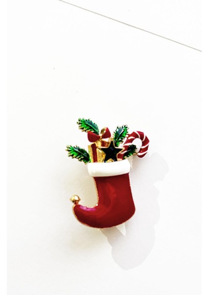 Yılbaşı Kırmızı Çorap Broş Yaka Iğnesi