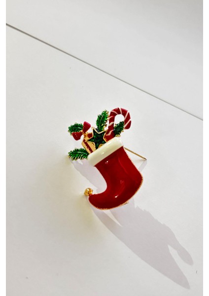 Yılbaşı Kırmızı Çorap Broş Yaka Iğnesi fiyatları