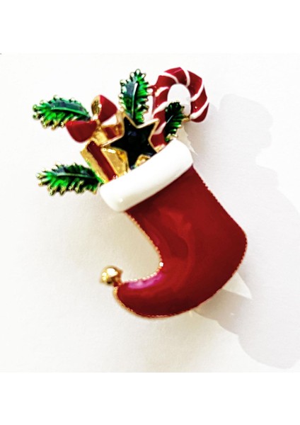 Yılbaşı Kırmızı Çorap Broş Yaka Iğnesi modelleri