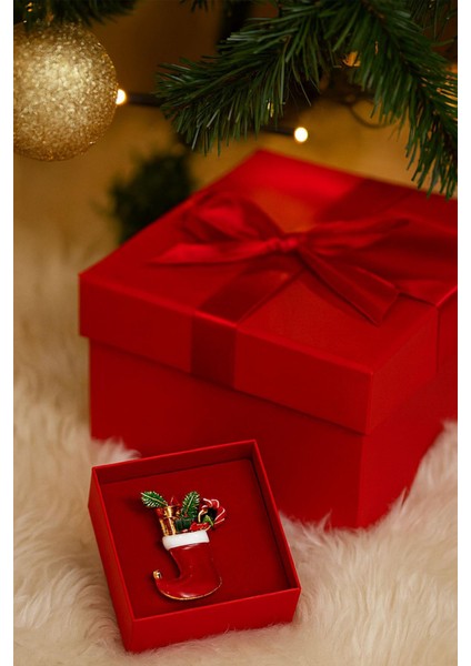 Yılbaşı Kırmızı Çorap Broş Yaka Iğnesi fırsatları