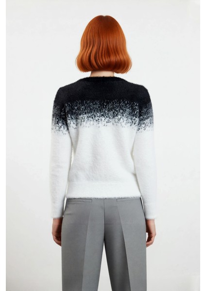 Kadın Casual Ortamlar Için Bisiklet Yaka Degrade Desenli Uzun Kollu Tüylü Triko Kazak Kış Şıklığı modelleri