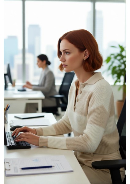 Kadın Casual Günlük Akrilik Super Crop Polo Yaka Çizgili Düşük Kol Yumuşak Triko Kazak Kaliteli