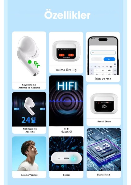 A11 Pro Anc Enc Dokunmatik Ekranlı Bluetooth Kulaklık modelleri