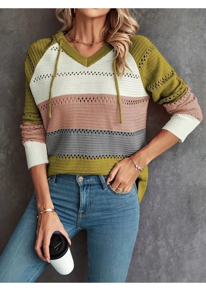 Mdb Kadın Uzun Kollu V Yakalı Bağcıklı Kapşonlu Triko Bluz fiyatları