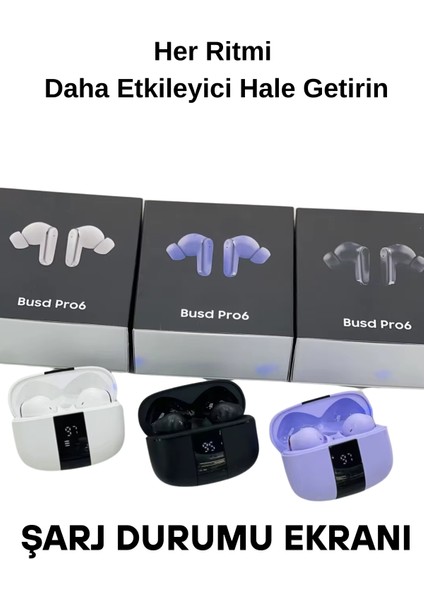 Buds Pro 6 Mikrofonlu Aktif Gürültü Önleyicili Tws Kulak Içi Bluetooth Kulaklık Siyah indirimleri