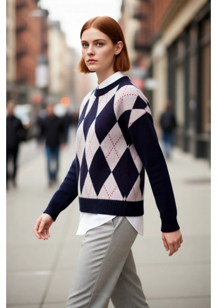 Kadın Oversize Baklava Desenli Bisiklet Yaka Triko Kazak Günlük Kombinlerde Şıklığı Tamamlıyor fırsatları