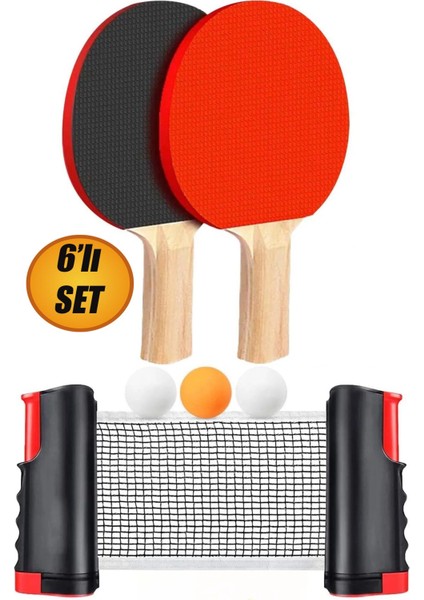 6lı Set Masa Tenisi Filesi Raket Top Seti Otomatik Gerdirme Pinpon Net Tüm Masalara Uyumlu Mft.