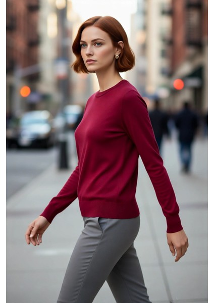 Kadın Modern Bisiklet Yaka Ince Triko Regular Kalıp Düz Dokuma Uzun Kol Kazak Modeli Kaliteli fırsatları