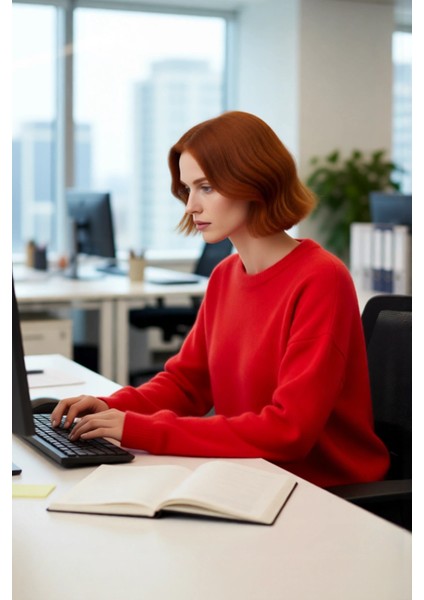 Kadın Oversize Düz Triko Kazak Bisiklet Yaka Düşük Kol Tasarımıyla Kışlık Şıklık Sunar Kaliteli