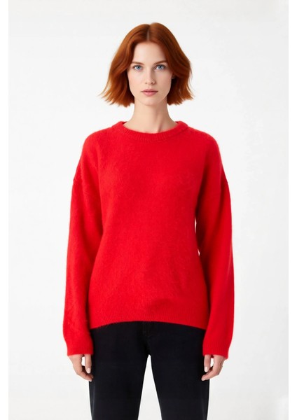 Kadın Oversize Düz Triko Kazak Bisiklet Yaka Düşük Kol Tasarımıyla Kışlık Şıklık Sunar Kaliteli fiyatları