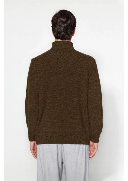 Erkek Casual Uzun Kollu Saç Örgü Desenli Fermuarlı Dik Yaka Regular Kalıp Triko Kazak Kaliteli modelleri