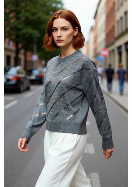 Kadın Bisiklet Yaka Akrilik Triko Kazak Düşük Kollu Ajurlu Desenli Ilkbahar Sonbahar Şıklığı fırsatları