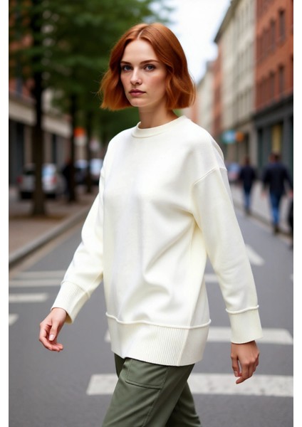 Kadın Boxy Kalıp Düşük Kol Bisiklet Yaka Triko Kazak Rahat ve Modern Kış Kombinleri Için Kaliteli fırsatları