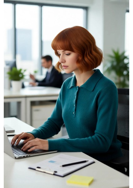 Kadın Soğuk Hava Şıklığı Polo Yaka Regular Kalıp Triko Kazak Konforlu ve Modern Görünüm Sağlar