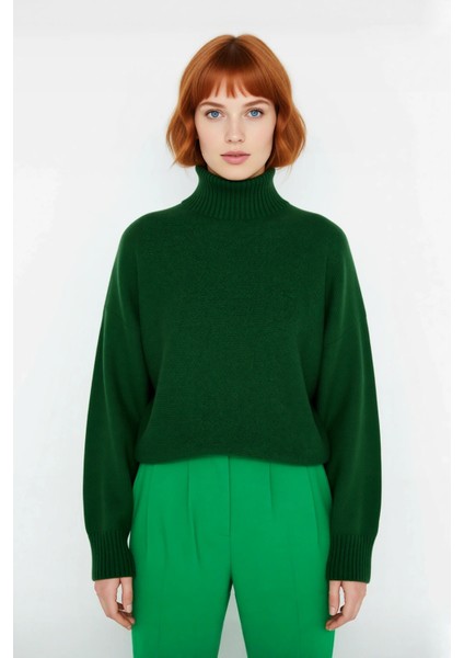 Kadın Oversize Dik Yaka Kışlık Triko Kazak Düz Düşük Kol Modern ve Şık Günlük Kombinler Için fiyatları