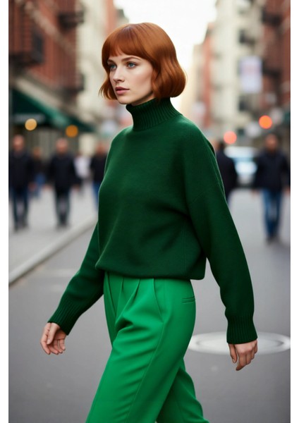 Kadın Oversize Dik Yaka Kışlık Triko Kazak Düz Düşük Kol Modern ve Şık Günlük Kombinler Için fırsatları