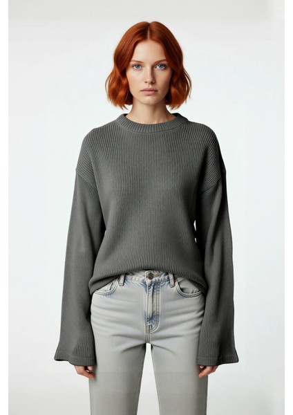 Kadınlara Özel Oversize Triko Kazak Ispanyol Kol Bisiklet Yaka Uzun Kollu Rahat Şıklık Kaliteli