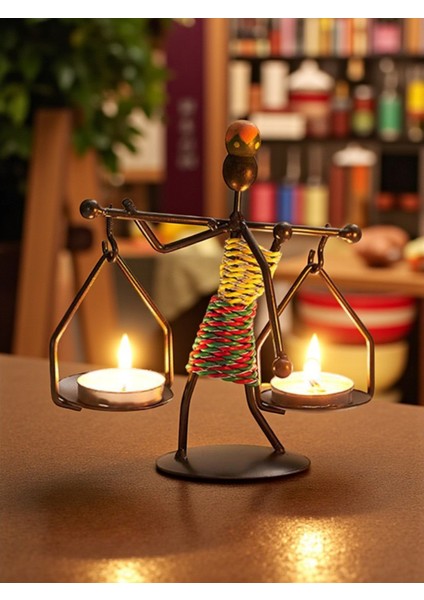 Retro Afrika Temalı Denge Mumluk / Çift Şamdan Tutucu - Masa Dekoru (Yükseklik 14.5 Cm) modelleri