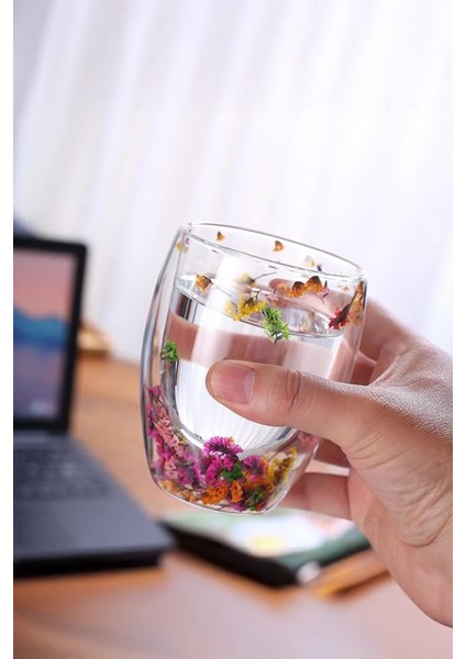 Çift Camlı Cidarlı Bardak 150ML Çiçek Dekorlu Isıya Dayanıklı Bardak fiyatları