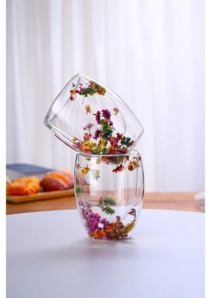 Çift Camlı Cidarlı Bardak 150ML Çiçek Dekorlu Isıya Dayanıklı Bardak fırsatları