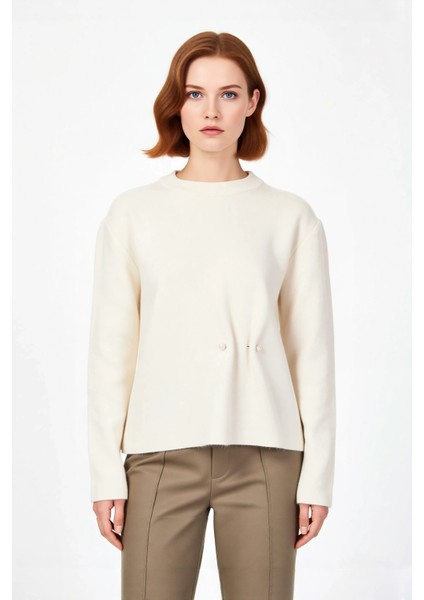 Kadın Yumuşak Dokulu Regular Triko Kazak Bisiklet Yaka Uzun Kollu Inci Detaylı Kış Stili Kaliteli