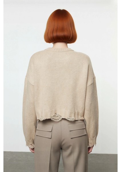 Kadın Basic Siluet Oversize Triko Kazak Crop Düşük Kol Akıtma Detaylı Soğuk Havalar Için Ideal modelleri