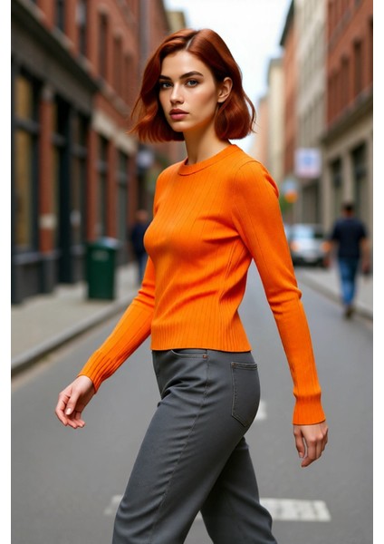 Kadın Uzun Kollu Basic Fitted Bisiklet Yaka Triko Kazak Ilkbahar Sonbahar Günlerine Şıklık Katıyor fırsatları