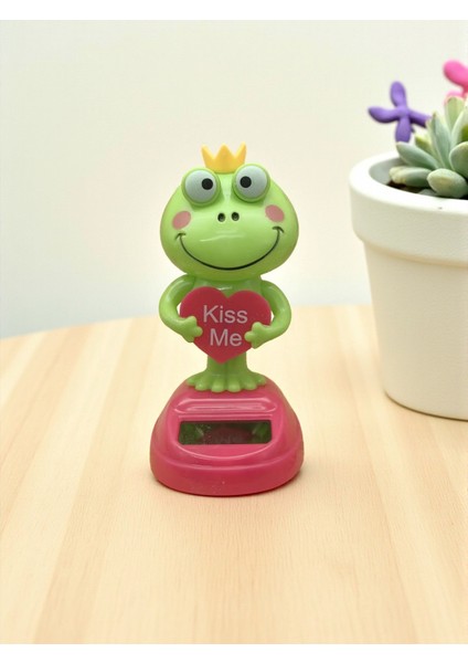 Kral Taçlı Kurbağa Solar Sallanan Figür – Araba ve Masa Dekoru (14 Cm)