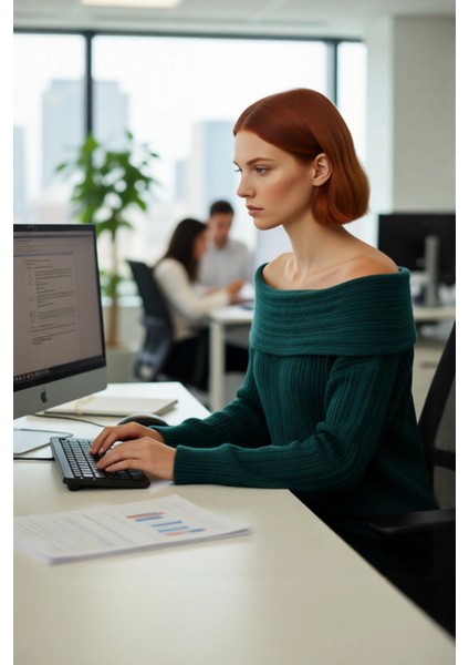 Kadın Uzun Kollu Fitilli Triko Kazak Carmen Yaka Regular Kalıp Şık Gündüz Gece Kombinleri Kaliteli