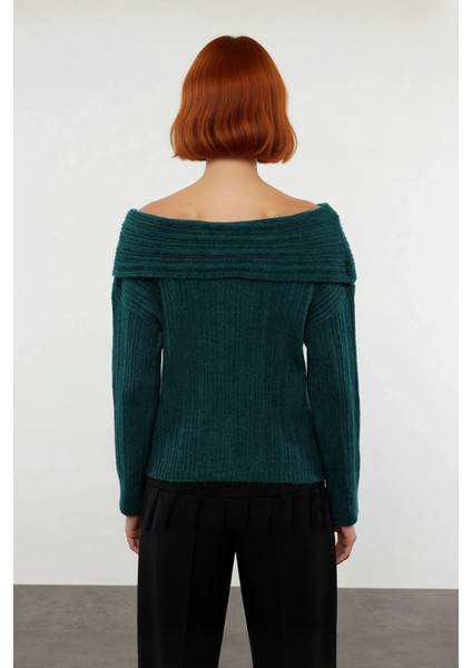 Kadın Uzun Kollu Fitilli Triko Kazak Carmen Yaka Regular Kalıp Şık Gündüz Gece Kombinleri Kaliteli modelleri