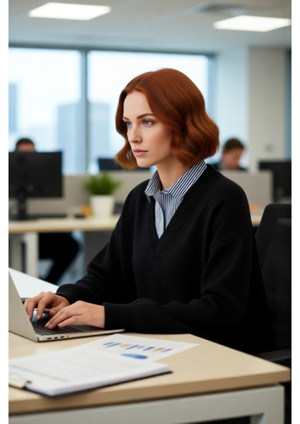 Kadın Oversize V Yaka Triko Kazak Gömlek Garnili Detaylı Sonbahar Kış Şıklığı Için Ideal Model