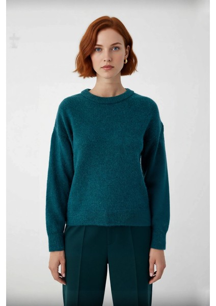 Günlük Kadın Regular Fit Düşük Kol Bisiklet Yaka Triko Kazak Konforlu ve Modern Kış Stili Kaliteli fiyatları