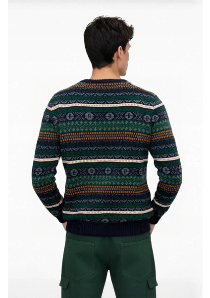 Erkek Standart Kol Bisiklet Yaka Etnik Desenli Fitted Kesim Kalın Triko Kazak Gündelik Kombinlere modelleri