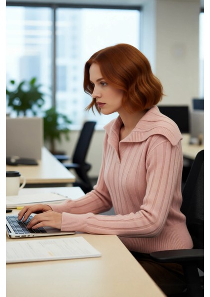 Soğuk Havalar Için Lacivert Kadın Regular Kalıp Düşük Kol Crop Devrik Yaka Triko Kazak. Kaliteli