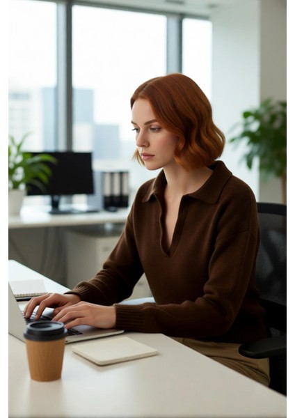 Kadınların Gardırobuna Özel Tek Plaka Triko Kazak Oversize Rahat Polo Yaka Günlük Şıklık Kaliteli