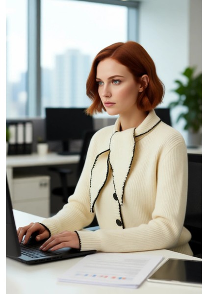 Kadın Casual Fular Yaka Triko Kazak Standart Kol ve Orta Kalınlık Sayesinde Gün Boyu Konfor.