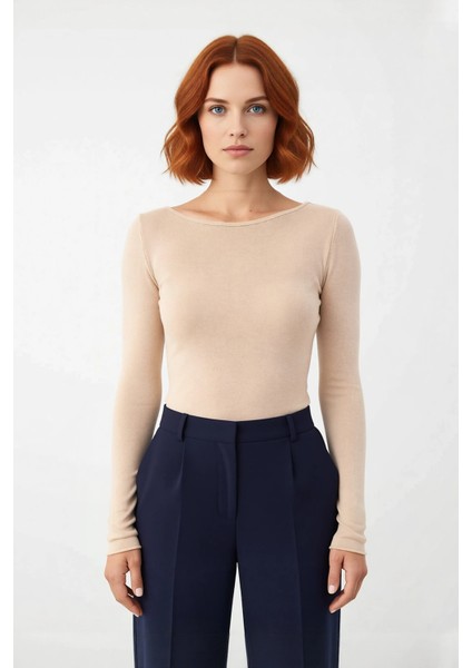 Kadın Konforlu Casual Düz Desen Uzun Kollu Viskoz Materyal Regular Kalıp Ince Triko Bluz Kaliteli