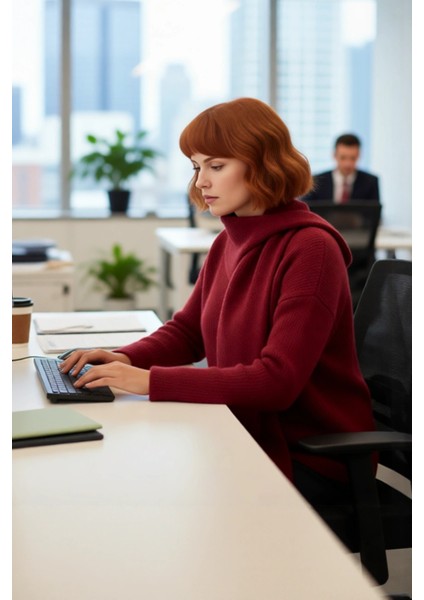 Kadın Düz Desen Bordo Triko Kazak Şal Detaylı Yün Içerikli Kalın Yapısı ile Kışlık Rahatlık Sunar