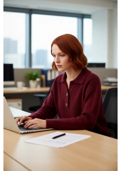 Kadın Polo Yaka Selanik Triko Kazak Rahat Regular Kalıp Kışlık Soğuk Havalar Için Ideal Seçim