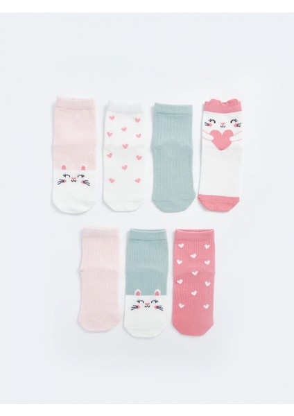 Lcw Baby Pembe Baskılı Kız Bebek Soket Çorap 7'li