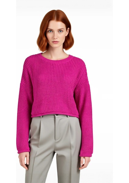 Modern Kadın Super Crop Oversize Bisiklet Yaka Dokulu Triko Akrilik Kazak Kış Kombinleri Için fiyatları