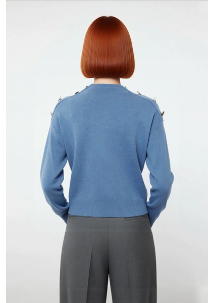 Kadın Mavi Regular Kesim Düğmeli Triko Kazak Uzun Kollu Soğuk Günler Için Ideal Seçim Kaliteli fiyatları