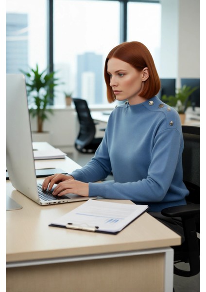 Kadın Mavi Regular Kesim Düğmeli Triko Kazak Uzun Kollu Soğuk Günler Için Ideal Seçim Kaliteli fırsatları