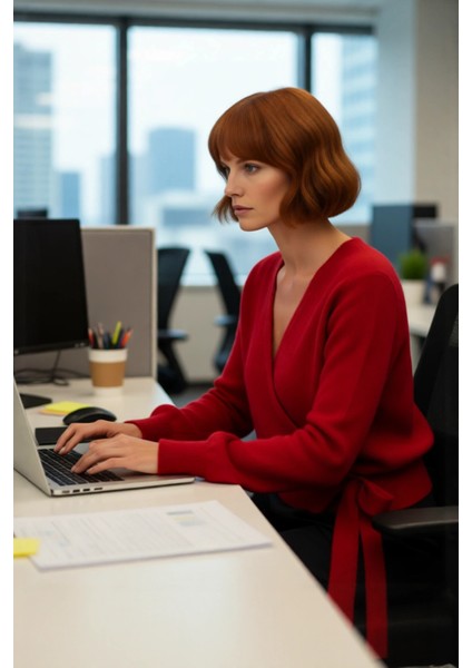 Kadın Düz Desen Kruvaze Triko Kazak Regular Kalıp Standart Kol Kış Sezonu Için Ideal Günlük Şıklık