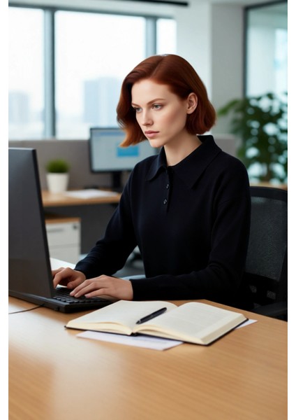 Kadın Casual Triko Polo Yaka Kazak Oversize Rahat Kalıbı ve Renk Bloklarıyla Sonbahar Kış Kaliteli