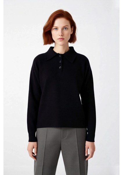 Kadın Casual Triko Polo Yaka Kazak Oversize Rahat Kalıbı ve Renk Bloklarıyla Sonbahar Kış Kaliteli fiyatları