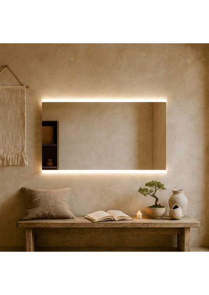 Minimal Çizgi LED Işıklı Dikdörtgen Ayna – Japandi Tarz Modern Duvar & Banyo Aynası fırsatları