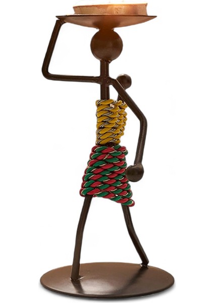 Retro Afrika Temalı Demir Mumluk / Şamdan Tutucu - Masaüstü Dekor (Yükseklik 13 Cm) fiyatları
