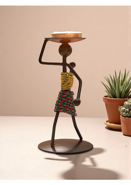 Retro Afrika Temalı Demir Mumluk / Şamdan Tutucu - Masaüstü Dekor (Yükseklik 13 Cm) modelleri