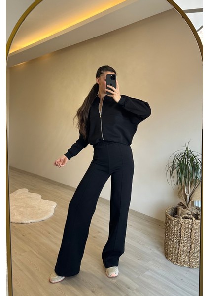 Kadın Fermuarlı Oversize Sweat ve Yüksek Bel Eşofman Takımı NM018 fiyatları